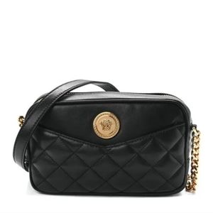 VERSACE Nappa Quilted Medusa Evening Bag Black Gold Crossbody Italy Size Small